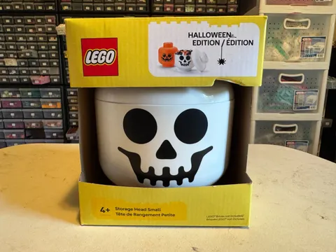 LEGO Skeleton Halloween Storage Mini Figure Head White SMALL Stackable Container