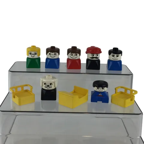 Vintage LEGO Duplo Figures Square Base Lot 9pc Toddler People Dog Chairs Desk