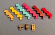27 Lego pcs bricks 1x2x1 1/3, curved #6091 pink maroon red tan blue yellow gray