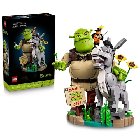 LEGO Shrek Donkey & Puss in Boots Building Set, 1,403 Pieces, Posable Figures,
