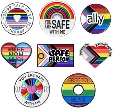 8 Pack  LGBTQ Enamel Pin Buttons, Rainbow Pins for Ties, Lapels, Jackets, Shirts