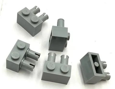 Lego 5 New Light Bluish Gray Bricks Blocks Modified 1 x 2 w/ Pins Parts