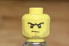 LEGO Yellow Minifig Head Dark Black Eyebrows,  Black Stubble, Agitated Look, Mad