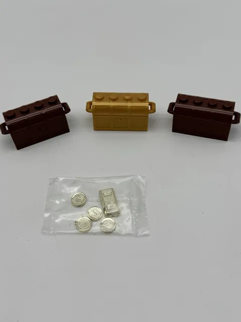 LEGO Lot Chrome Gold  COIN PIECES + 3 Treasure Chest Pirate Loot