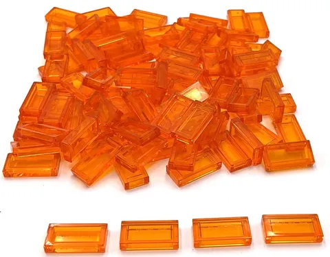 Lego 50 New Trans-Orange Tiles Flat Smooth 1 x 2 Parts