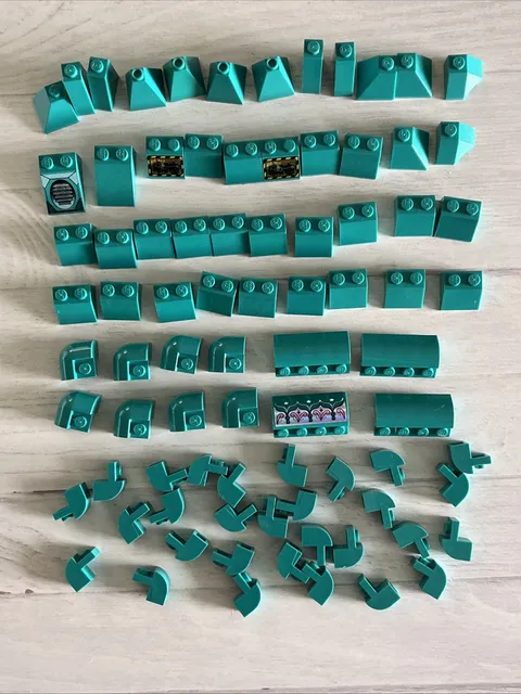 LEGO LOT DARK TURQUOISE 81 PCS 2X2 2X1 SLOPE BRICK 1X2 CURVE TOP VARIETY