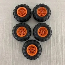 LEGO 5x Monster Jam/Monster Truck Balloon Tires 56x26 Wheels Orange Rims 56145