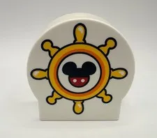 Lego Duplo Printed Block Brick, Rounded Top, White With Mickey Mouse Ship Wheel