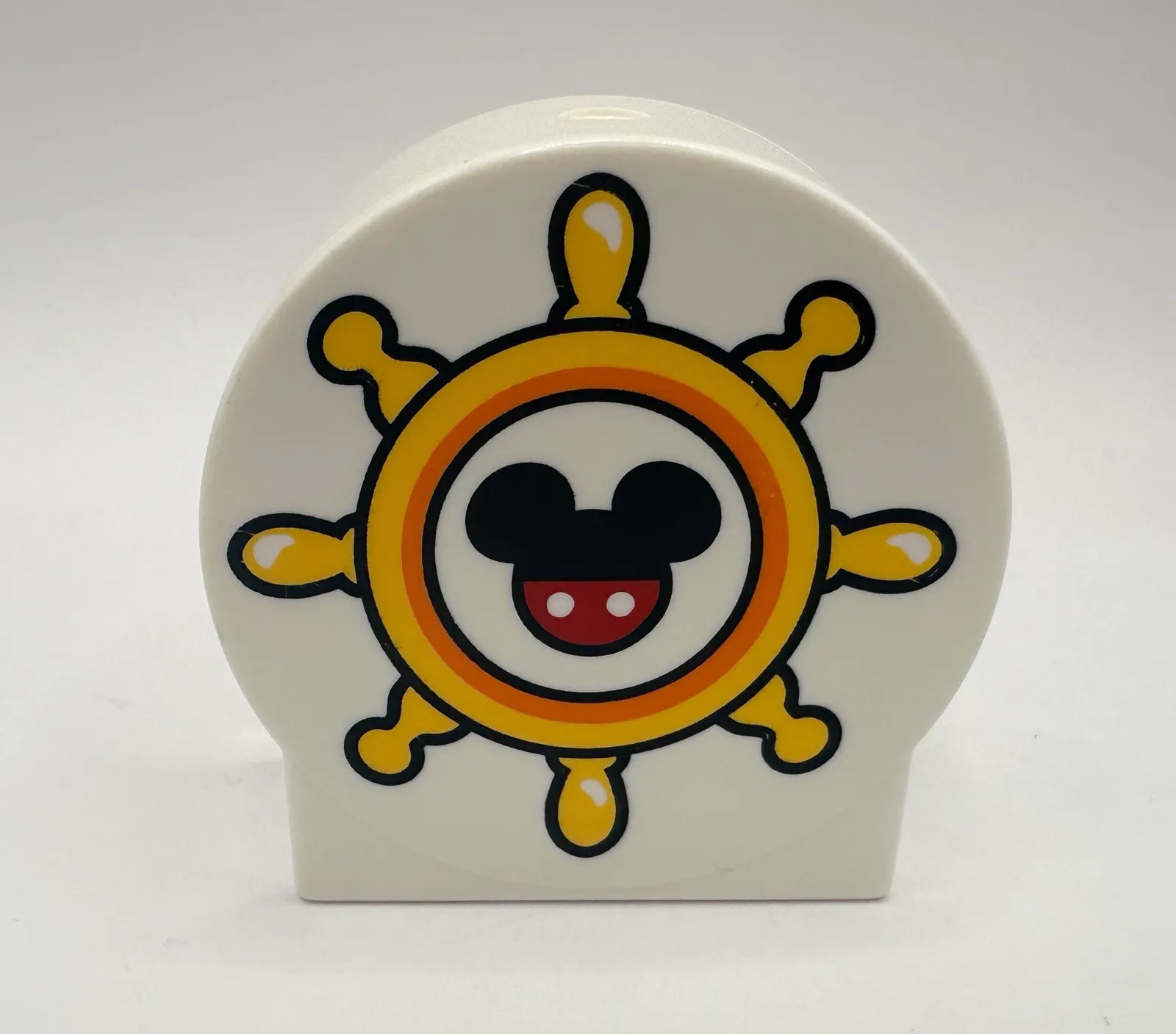 Lego Duplo Printed Block Brick, Rounded Top, White With Mickey Mouse Ship Wheel