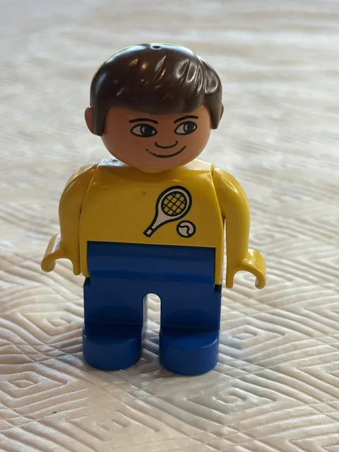 Lego Duplo Tennis Racket Man Dad For Outdoors 2.5" Figure Vintage Yellow Shirt