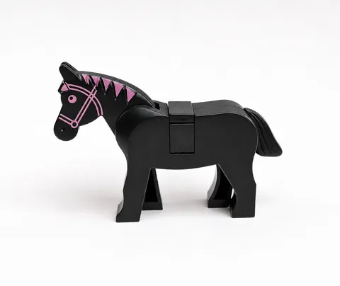 Rare Black Lego Horse with Pink Mane and Reigns Great Condition