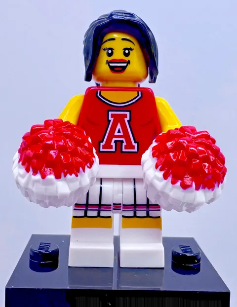 LEGO 8833 CMF Series 8 Red Cheerlead Minifigure col08-13 Complete w Pom Poms