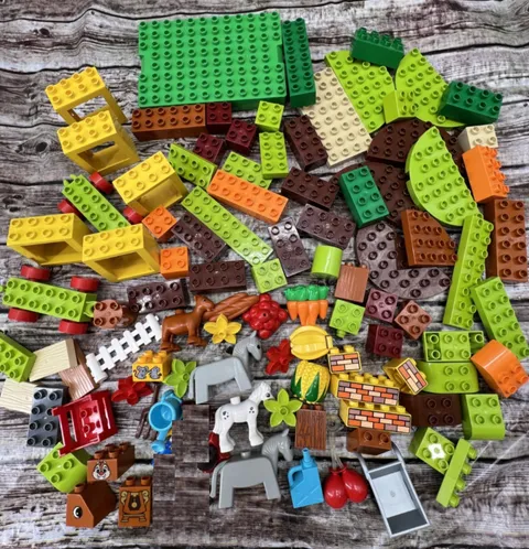 Lot of ~100 Lego Duplo Farm W/Animals, Food, Trains, Printed, Disney