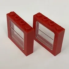 Lego 6556 Windows with Plastic Glass Red Replacement Parts Pieces Lot of 2
