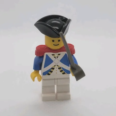 LEGO Soldier Minifigure Tricorn Hat Sword Blue Jacket Red Epaulets White Legs