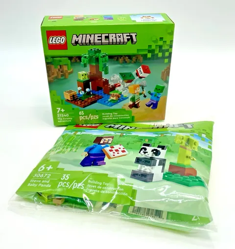 LEGO Minecraft 21240 The Swamp Adventure & 30672 Steve and Baby Panda Sealed New