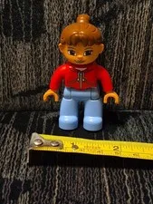 New Lego Duplo Brown Haired Woman Lady Mom 2.5" Figure Red Shirt Blue Pants