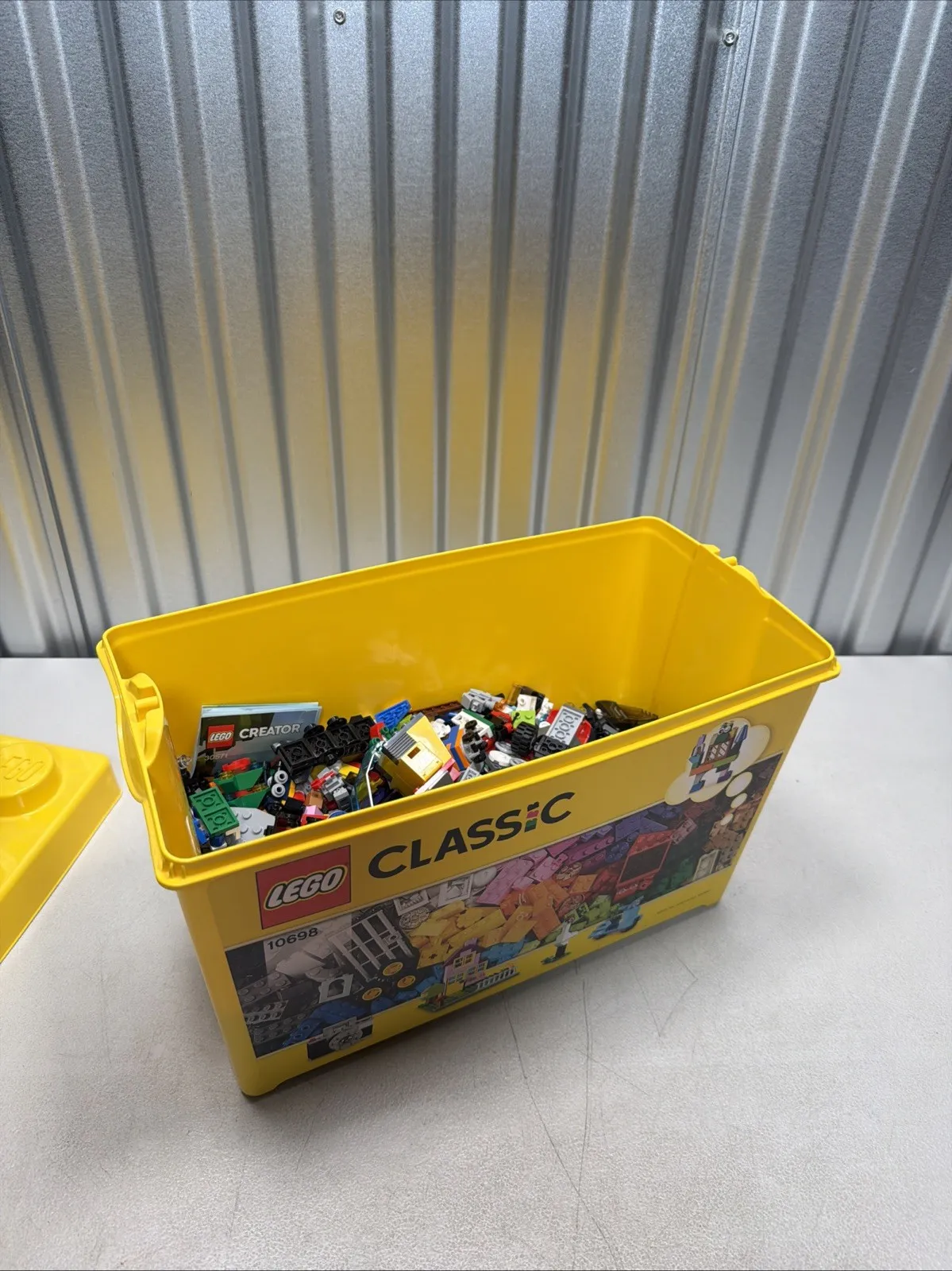LEGO CLASSIC Yellow Brick Storage Bin Container #10698 Half Filled w/ Legos