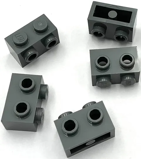 Lego 5 New Dark Bluish Gray Bricks Modified 1 x 2 with Studs on 1 Side Parts