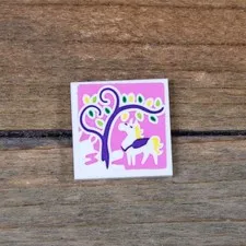 LEGO White Tile 2 x 2 with Horse and Tree on Dark Pink Background 3068pb1019