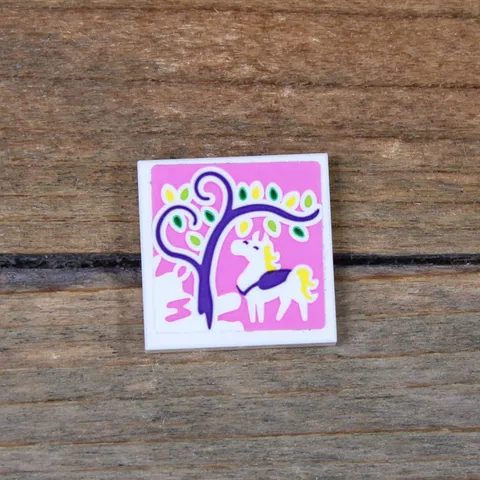 LEGO White Tile 2 x 2 with Horse and Tree on Dark Pink Background 3068pb1019