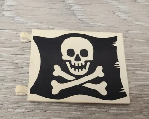 Lego 2525p01 White Flag 6 x 5 with Skull and Crossbones Jolly Roger Pattern READ