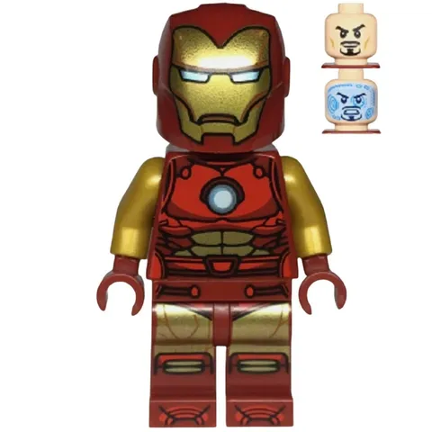 sh0910 - Lego Minifigure Marvel - Iron Man - Dark Red and Gold Armor, Round Arc 