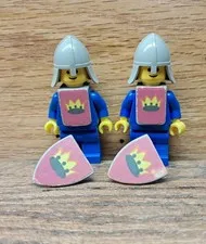 VINTAGE LEGO YELLOW CASTLE 6075 375 BLUE CROWN KNIGHT MINIFIGURE Lot Of 2