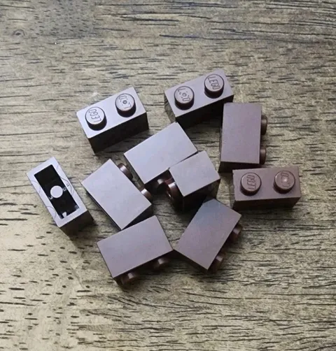 LEGO Reddish Brown Blue Brick 1 x 2. QTY 10. Part No. 3004.