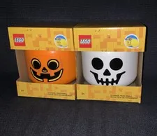 New Small LEGO Halloween Skeleton Skull Pumpkin Storage Container Head Lot