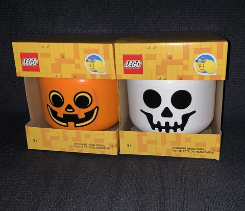 New Small LEGO Halloween Skeleton Skull Pumpkin Storage Container Head Lot