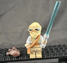 LEGO Star Wars Rey Minifigure w/ Blue Lightsaber, Head Wrap & Hair SW0677