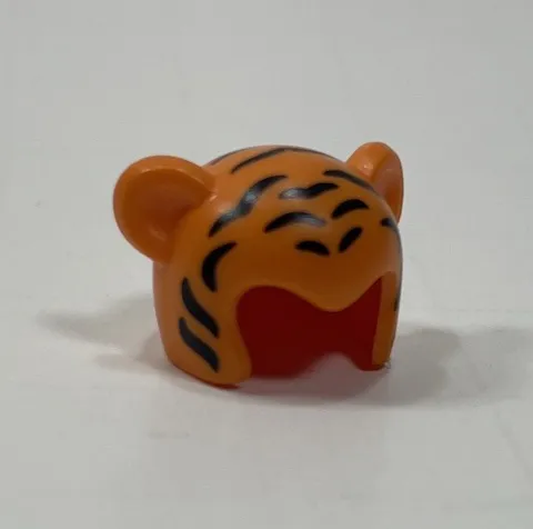 LEGO Minifig Head Cover Costume Mask Cat with Black Tiger Stripes Pattern