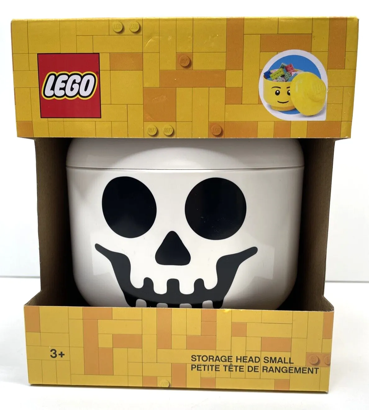 NEW LEGO Head Skeleton Skull Small Storage Container Halloween Candy Bowl w/ Lid