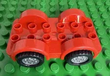 Lego Duplo Vehicle Red Car Base 2 x 6 Black Tires Silver Wheels Fixed Axles