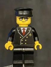 LEGO Classic Town Airline Pilot Black Uniform, Red Tie, With Newer Aviators Head