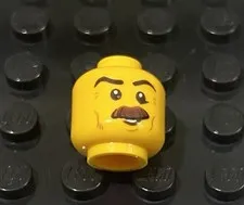 LEGO Yellow Minifig Head, Neat Brown Mustache, Dimple, Cheek Lines, Slight Smile
