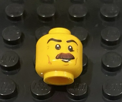 LEGO Yellow Minifig Head, Neat Brown Mustache, Dimple, Cheek Lines, Slight Smile