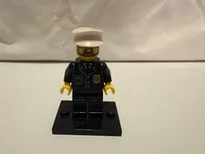 Lego Police Minifigure  Black Uniform And White Hat.