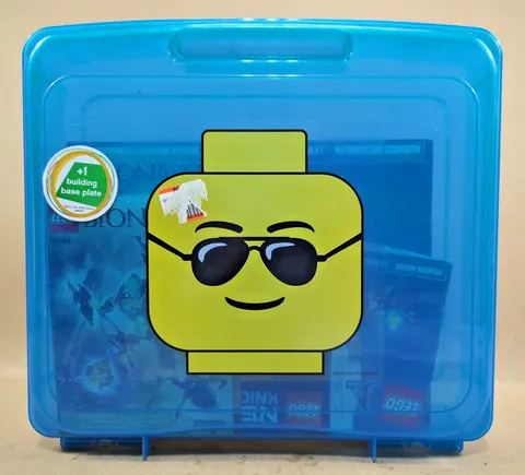Lego Blue Project Case Minifigure Storage Head Sunglasses W/  Lot of Manuals