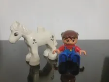 Lego Duplo Animal MInifigure Farm Horse White Black Spots w/ Girl Figure