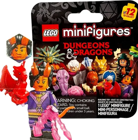LEGO Dungeons Dragons CMF Tiefling Sorcerer Minifigure Baby Red Dragon 71047 Box