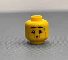 LEGO Yellow Minifigure Head Sweat Drop Puffed Cheeks Puckered Mouth Series 29