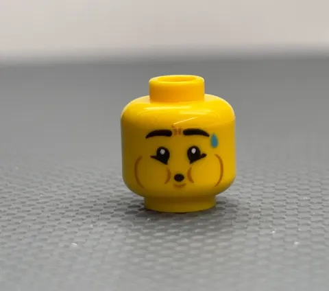 LEGO Yellow Minifigure Head Sweat Drop Puffed Cheeks Puckered Mouth Series 29
