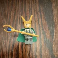 LEGO Loki Minifigure with Gold Horned Helmet, Green Cape & Staff