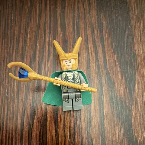 LEGO Loki Minifigure with Gold Horned Helmet, Green Cape & Staff