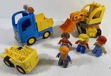 Lot of Four Legos Duplo Figures Front Loader, Dumptruck, & Car