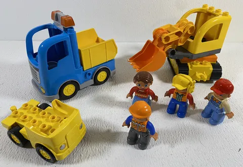 Lot of Four Legos Duplo Figures Front Loader, Dumptruck, & Car