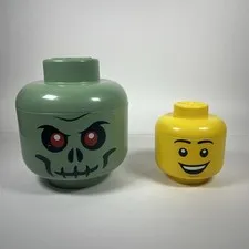 Lego Green Skeleton Zombie And Boy Storage Head Medium And Small Container Lot