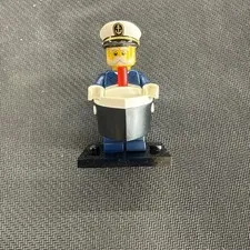 LEGO Captain Minifigure w/ White Hat in Black & White Boat Ship Hull